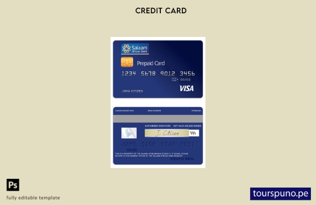 listo para imprimir Djibouti Plantilla de tarjeta prepaga visa del banco african